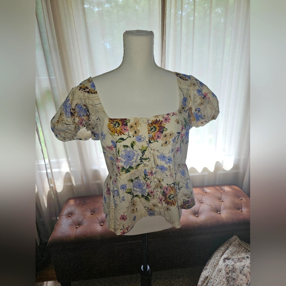 Anthropologie, Floral, square neck, top, size M